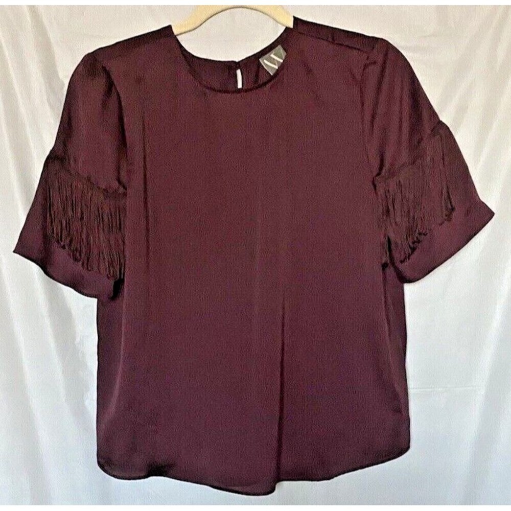 Worthington Women's Short Sleeve Fringed Blouse Top Sz. S